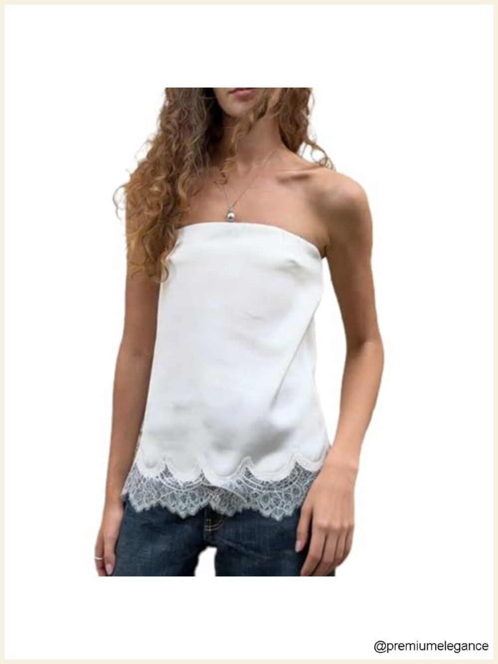 Satin Tube Top Lace Trim Strapless Sleeveless Slim Fit Women's Shirt